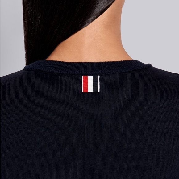 Thom Browne NAVY CLASSIC LOOPBACK TONAL 4-BAR CREWNECK SWEATER DRESS - Picture 4 of 14